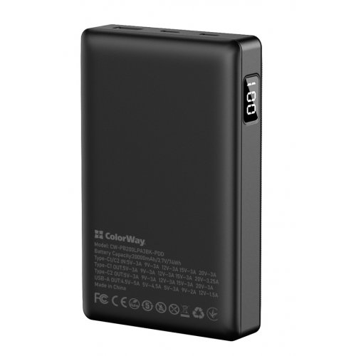 Купить Powerbank ColorWay 20000mAh Powerful 65W (CW-PB200LPA3BK-PDD) Black - цена в Харькове, Киеве, Днепре, Одессе
в интернет-магазине Telemart фото