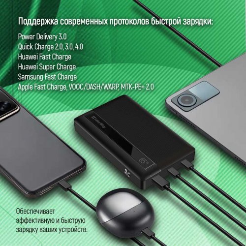 Купить Powerbank ColorWay 20000mAh Powerful 65W (CW-PB200LPA3BK-PDD) Black - цена в Харькове, Киеве, Днепре, Одессе
в интернет-магазине Telemart фото