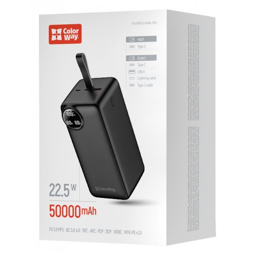 Купить Powerbank ColorWay 50000mAh LCD 22.5W (CW-PB500LPA4BK-PDD) Black - цена в Харькове, Киеве, Днепре, Одессе
в интернет-магазине Telemart фото