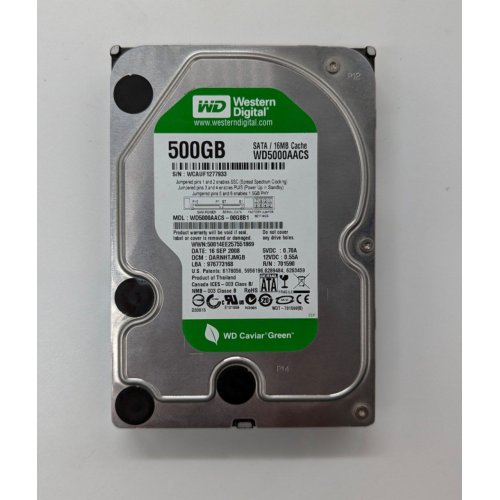 Жорсткий диск Western Digital Caviar Green 500GB 16MB 7200RPM 3.5" (WD5000AACS) (Відновлено продавцем, 683981) купити з перевіркою сумісності: огляд, характеристики, ціна у Києві, Львові, Вінниці, Хмельницькому, Івано-Франківську, Україні | інтернет-магазин TELEMART.UA фото