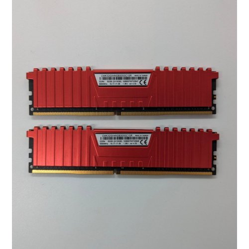 Озп Corsair DDR4 32GB (2x16GB) 3000Mhz Vengeance LPX (CMK32GX4M2B3000C15R) Red (Відновлено продавцем, 684071) купити з перевіркою сумісності: огляд, характеристики, ціна у Києві, Львові, Вінниці, Хмельницькому, Івано-Франківську, Україні | інтернет-магазин TELEMART.UA фото