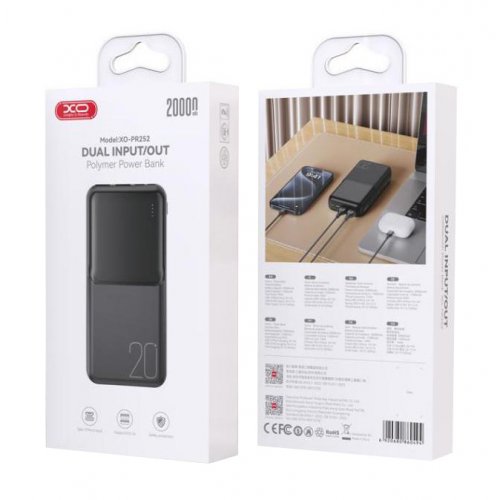 Купити Powerbank XO PR252 20000mAh 10W Black - ціна в Києві, Львові, Вінниці, Хмельницькому, Франківську, Україні | інтернет-магазин TELEMART.UA фото