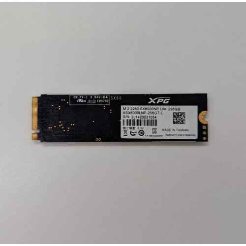 Ssd-диск ADATA XPG SX6000 Lite 3D NAND TLC 256GB M.2 (2280 PCI-E) NVMe 1.3 (ASX6000LNP-256GT-C) (Відновлено продавцем, 684838) купити з перевіркою сумісності: огляд, характеристики, ціна у Києві, Львові, Вінниці, Хмельницькому, Івано-Франківську, Україні | інтернет-магазин TELEMART.UA фото