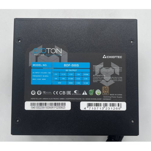 Блок живлення CHIEFTEC Proton 500W (BDF-500S) (Відновлено продавцем, 684839) купити з перевіркою сумісності: огляд, характеристики, ціна у Києві, Львові, Вінниці, Хмельницькому, Івано-Франківську, Україні | інтернет-магазин TELEMART.UA фото