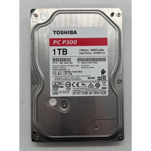 Жорсткий диск Toshiba P300 1TB 64MB 7200RPM 3.5" (HDWD110UZSVA) (Відновлено продавцем, 684844) купити з перевіркою сумісності: огляд, характеристики, ціна у Києві, Львові, Вінниці, Хмельницькому, Івано-Франківську, Україні | інтернет-магазин TELEMART.UA фото