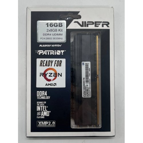 Озп Patriot DDR4 16GB (2x8GB) 3600Mhz Viper 4 Blackout (PVB416G360C7K) (Відновлено продавцем, 686590) купити з перевіркою сумісності: огляд, характеристики, ціна у Києві, Львові, Вінниці, Хмельницькому, Івано-Франківську, Україні | інтернет-магазин TELEMART.UA фото