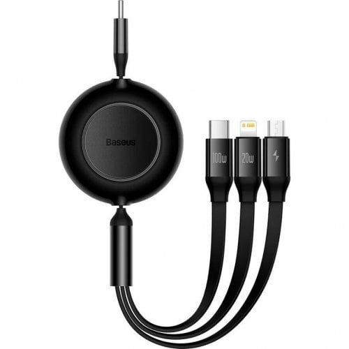 Купити Кабель Baseus Bright Mirror 2 Series Retractable 3 in 1 USB Type-C to Lightning/Micro-USB/Type-C 100W 1.1m (CAMJ010201) Black - ціна в Києві, Львові, Вінниці, Хмельницькому, Франківську, Україні | інтернет-магазин TELEMART.UA фото