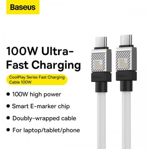 Купити Кабель Baseus CoolPlay Series USB Type-C to USB Type-C 100W 1m (CAKW000202) White - ціна в Києві, Львові, Вінниці, Хмельницькому, Франківську, Україні | інтернет-магазин TELEMART.UA фото