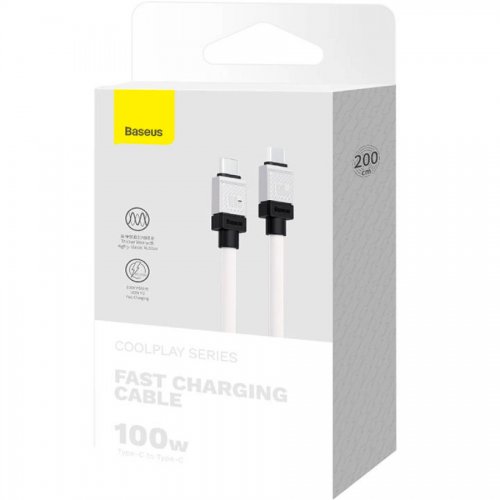 Купити Кабель Baseus CoolPlay Series USB Type-C to USB Type-C 100W 2m (CAKW000302) White - ціна в Києві, Львові, Вінниці, Хмельницькому, Франківську, Україні | інтернет-магазин TELEMART.UA фото