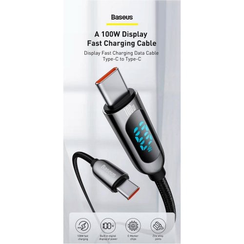 Купити Кабель Baseus Display USB Type-C to USB Type-C 100W 1m (CATSK-B01) Black - ціна в Києві, Львові, Вінниці, Хмельницькому, Франківську, Україні | інтернет-магазин TELEMART.UA фото