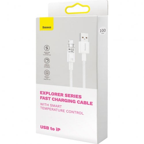 Купити Кабель Baseus Explorer Series Smart Temperature Control USB to Lightning 1m (CATS010002) White - ціна в Києві, Львові, Вінниці, Хмельницькому, Франківську, Україні | інтернет-магазин TELEMART.UA фото