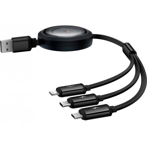 Купить Кабель Baseus Free2 Draw Crystal Retractable USB to Lightning/Micro-USB/Type-C 1.1m (P10368700111-02) Black - цена в Харькове, Киеве, Днепре, Одессе
в интернет-магазине Telemart фото