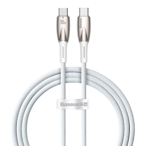 Купити Кабель Baseus Glimmer Series USB Type-C to USB Type-C 100W 1m (CADH000702) White - ціна в Києві, Львові, Вінниці, Хмельницькому, Франківську, Україні | інтернет-магазин TELEMART.UA фото