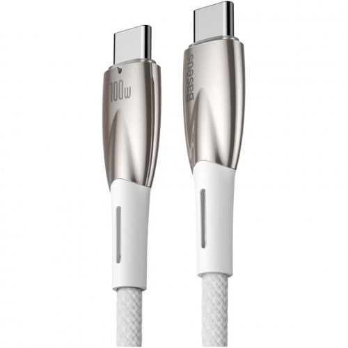 Купити Кабель Baseus Glimmer Series USB Type-C to USB Type-C 100W 1m (CADH000702) White - ціна в Києві, Львові, Вінниці, Хмельницькому, Франківську, Україні | інтернет-магазин TELEMART.UA фото