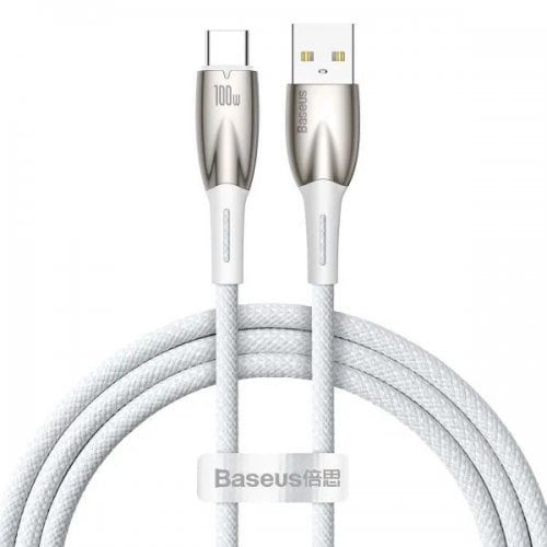 Купити Кабель Baseus Glimmer Series USB to USB Type-C 100W 1m (CADH000402) White - ціна в Києві, Львові, Вінниці, Хмельницькому, Франківську, Україні | інтернет-магазин TELEMART.UA фото