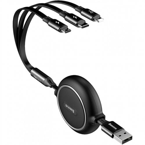 Купить Кабель Baseus Golden Loop Series Retractable 3 in 1 USB to Lightning/Micro-USB/Type-C 1.2m (CAMLT-JH01) Black - цена в Харькове, Киеве, Днепре, Одессе
в интернет-магазине Telemart фото