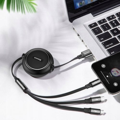 Купить Кабель Baseus Golden Loop Series Retractable 3 in 1 USB to Lightning/Micro-USB/Type-C 1.2m (CAMLT-JH01) Black - цена в Харькове, Киеве, Днепре, Одессе
в интернет-магазине Telemart фото