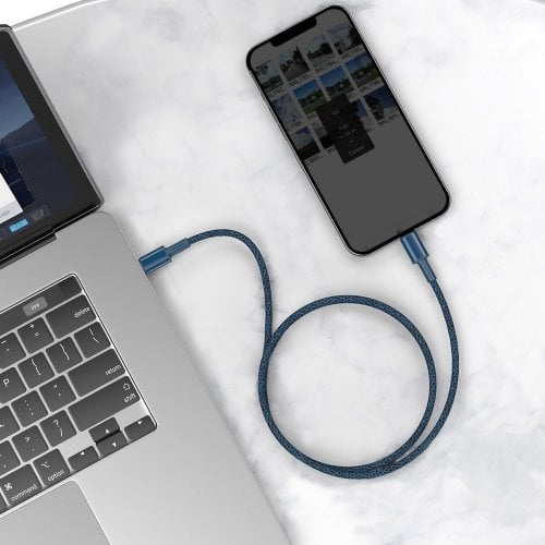 Купити Кабель Baseus High Density Braided USB Type-C to Lightning 20W 1m (CATLGD-03) Blue - ціна в Києві, Львові, Вінниці, Хмельницькому, Франківську, Україні | інтернет-магазин TELEMART.UA фото