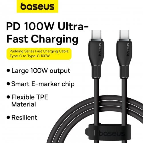 Купити Кабель Baseus Pudding Series USB Type-C to USB Type-C 100W 1.2m (P10355702111-00) Black - ціна в Києві, Львові, Вінниці, Хмельницькому, Франківську, Україні | інтернет-магазин TELEMART.UA фото