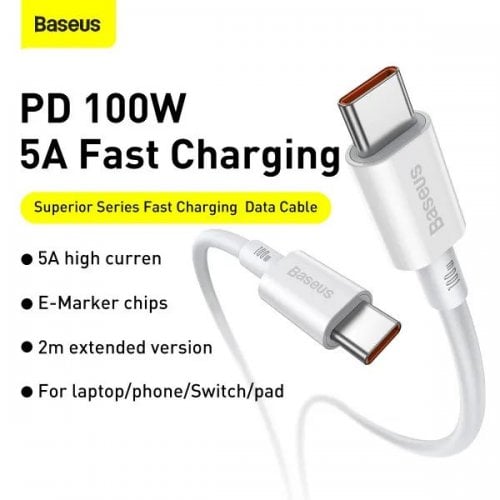 Купить Кабель Baseus Superior Series USB Type-C to USB Type-C 100W 1m (CATYS-B02) White - цена в Харькове, Киеве, Днепре, Одессе
в интернет-магазине Telemart фото