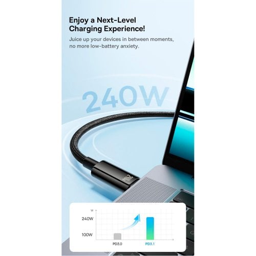 Купити Кабель Baseus Tungsten Gold USB Type-C to USB Type-C 240W 1m (CAWJ040001) Black - ціна в Києві, Львові, Вінниці, Хмельницькому, Франківську, Україні | інтернет-магазин TELEMART.UA фото