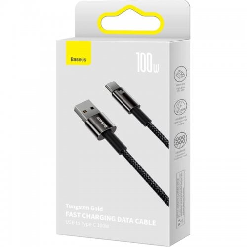 Купити Кабель Baseus Tungsten Gold USB to USB Type-C 100W 1m (CAWJ000001) Black - ціна в Києві, Львові, Вінниці, Хмельницькому, Франківську, Україні | інтернет-магазин TELEMART.UA фото