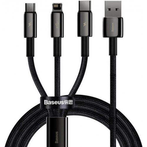 Купити Кабель Baseus Tungsten Gold 3 in 1 USB to Lightning/Micro-USB/Type-C 1.5m (CAMLTWJ-01) Black - ціна в Києві, Львові, Вінниці, Хмельницькому, Франківську, Україні | інтернет-магазин TELEMART.UA фото