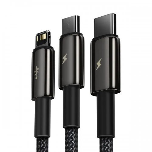 Купити Кабель Baseus Tungsten Gold 3 in 1 USB to Lightning/Micro-USB/Type-C 1.5m (CAMLTWJ-01) Black - ціна в Києві, Львові, Вінниці, Хмельницькому, Франківську, Україні | інтернет-магазин TELEMART.UA фото