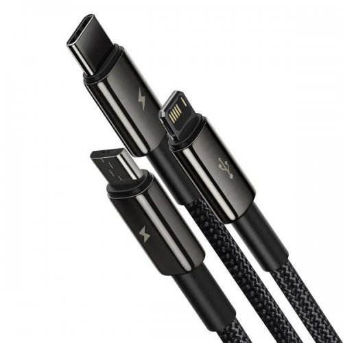 Купити Кабель Baseus Tungsten Gold 3 in 1 USB to Lightning/Micro-USB/Type-C 1.5m (CAMLTWJ-01) Black - ціна в Києві, Львові, Вінниці, Хмельницькому, Франківську, Україні | інтернет-магазин TELEMART.UA фото