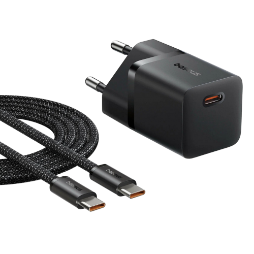 Купить Сетевое зарядное устройство Baseus GaN5 Mini USB Type-C 25W + кабель USB Type-C to USB Type-C (P10110909113-01) Black - цена в Харькове, Киеве, Днепре, Одессе
в интернет-магазине Telemart фото