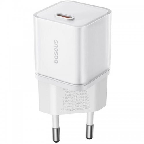 Купити Мережевий зарядний пристрій Baseus GaN5 USB Type-C 30W (P10162504213-00) White - ціна в Києві, Львові, Вінниці, Хмельницькому, Франківську, Україні | інтернет-магазин TELEMART.UA фото