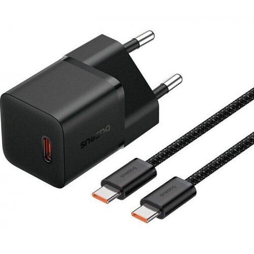 Купити Мережевий зарядний пристрій Baseus GaN5 Mini USB Type-C 20W + кабель USB Type-C to USB Type-C (P10110900113-00) Black - ціна в Києві, Львові, Вінниці, Хмельницькому, Франківську, Україні | інтернет-магазин TELEMART.UA фото