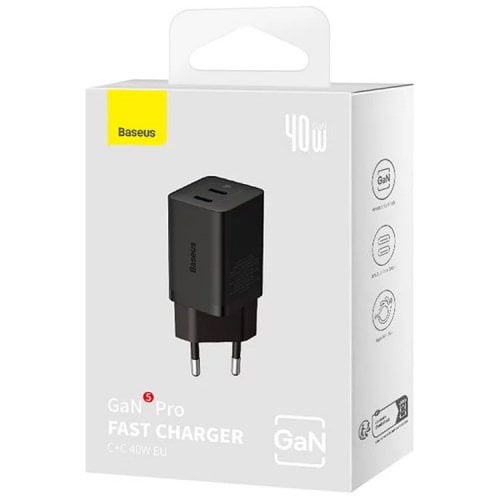 Купити Мережевий зарядний пристрій Baseus GaN5 Pro 2 x USB Type-C 40W (CCGP180101) Black - ціна в Києві, Львові, Вінниці, Хмельницькому, Франківську, Україні | інтернет-магазин TELEMART.UA фото