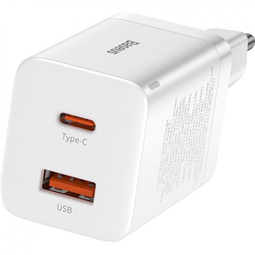 Купити Мережевий зарядний пристрій Baseus Super Si Pro USB + USB Type-C 30W (CCSUPP-E02) White - ціна в Києві, Львові, Вінниці, Хмельницькому, Франківську, Україні | інтернет-магазин TELEMART.UA фото