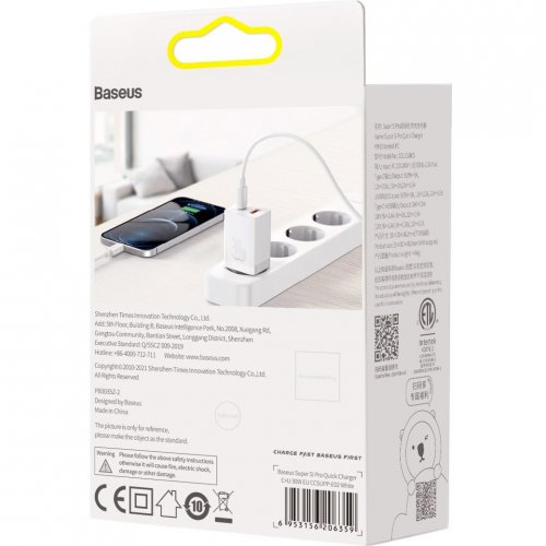 Купити Мережевий зарядний пристрій Baseus Super Si Pro USB + USB Type-C 30W (CCSUPP-E02) White - ціна в Києві, Львові, Вінниці, Хмельницькому, Франківську, Україні | інтернет-магазин TELEMART.UA фото