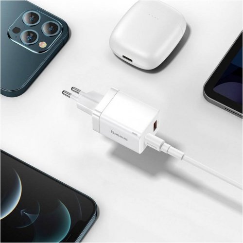 Купити Мережевий зарядний пристрій Baseus Super Si Pro USB + USB Type-C 30W (CCSUPP-E02) White - ціна в Києві, Львові, Вінниці, Хмельницькому, Франківську, Україні | інтернет-магазин TELEMART.UA фото