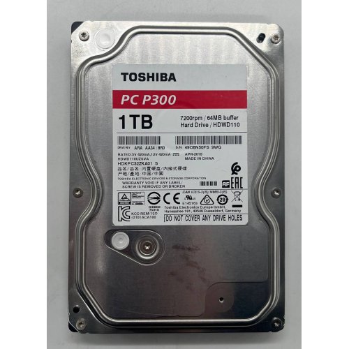 Жорсткий диск Toshiba P300 1TB 64MB 7200RPM 3.5" (HDWD110UZSVA) (Відновлено продавцем, 687073) купити з перевіркою сумісності: огляд, характеристики, ціна у Києві, Львові, Вінниці, Хмельницькому, Івано-Франківську, Україні | інтернет-магазин TELEMART.UA фото