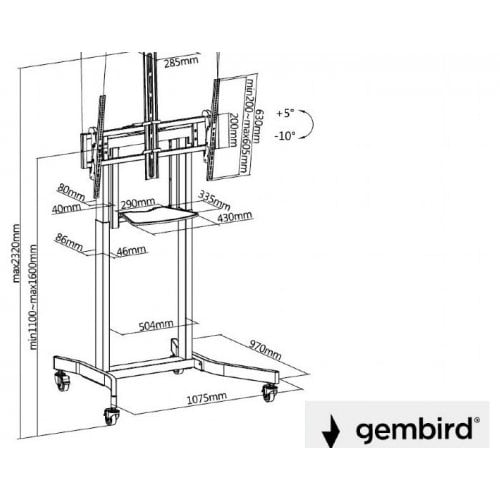 Купити Напольна підставка для телевізора з регулюванням висоти з електроприводом і коліщатками Gembird 55-100" TVS-100T-01 - ціна в Києві, Львові, Вінниці, Хмельницькому, Франківську, Україні | інтернет-магазин TELEMART.UA фото