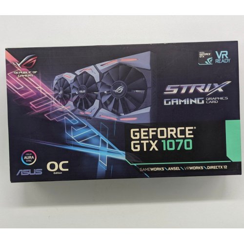 Відеокарта Asus ROG GeForce GTX 1070 STRIX OC 8192MB (STRIX-GTX1070-O8G-GAMING) (Відновлено продавцем, 688347) купити з перевіркою сумісності: огляд, характеристики, ціна у Києві, Львові, Вінниці, Хмельницькому, Івано-Франківську, Україні | інтернет-магазин TELEMART.UA фото