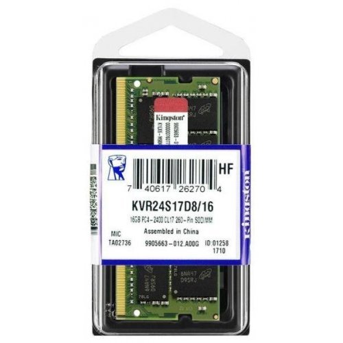 Фото ОЗП Kingston SODIMM DDR4 16GB 2400Mhz (KVR24S17D8/16)