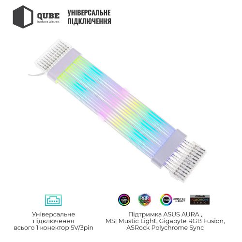 Купить Кабель питания для материнской платы QUBE 24P Female to Male RGB (24PINMBFMRGBW) White - цена в Харькове, Киеве, Днепре, Одессе
в интернет-магазине Telemart фото