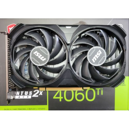 Уцінка відеокарта MSI GeForce RTX 4060 Ti VENTUS 2X BLACK OC 8192MB (RTX 4060 Ti VENTUS 2X BLACK 8G OC) (Сліди використання, 689179) купити з перевіркою сумісності: огляд, характеристики, ціна у Києві, Львові, Вінниці, Хмельницькому, Івано-Франківську, Україні | інтернет-магазин TELEMART.UA фото