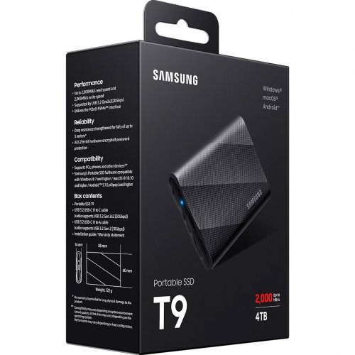 SSD-диск Samsung T9 4TB USB 3.2 (MU-PG4T0B/EU) купити з перевіркою сумісності: огляд, характеристики, ціна у Києві, Львові, Вінниці, Хмельницькому, Івано-Франківську, Україні | інтернет-магазин TELEMART.UA фото