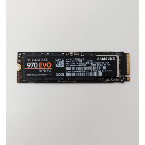 Купить Ssd-диск Samsung 970 EVO V-NAND MLC 250GB M.2 (2280 PCI-E) (MZ-V7E250BW) (Восстановлено продавцом, 690091) с проверкой совместимости: обзор, характеристики, цена в Киеве, Днепре, Одессе, Харькове, Украине | интернет-магазин TELEMART.UA фото