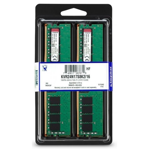Фото ОЗУ Kingston DDR4 16GB (2x8GB) 2400Mhz (KVR24N17S8K2/16)