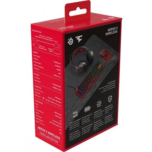 Купити Миша SteelSeries Aerox 3 Wireless RGB Faze Clan Edition (62609) Red/Black - ціна в Києві, Львові, Вінниці, Хмельницькому, Франківську, Україні | інтернет-магазин TELEMART.UA фото