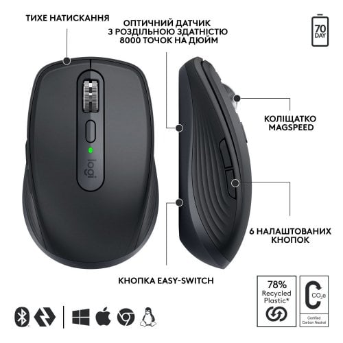 Купити Миша Logitech MX Anywhere 3S for Business Wireless (910-006958) Graphite - ціна в Києві, Львові, Вінниці, Хмельницькому, Франківську, Україні | інтернет-магазин TELEMART.UA фото