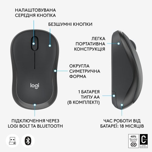 Купить Мышка Logitech M240 for Business Wireless (910-007182) Graphite - цена в Харькове, Киеве, Днепре, Одессе
в интернет-магазине Telemart фото