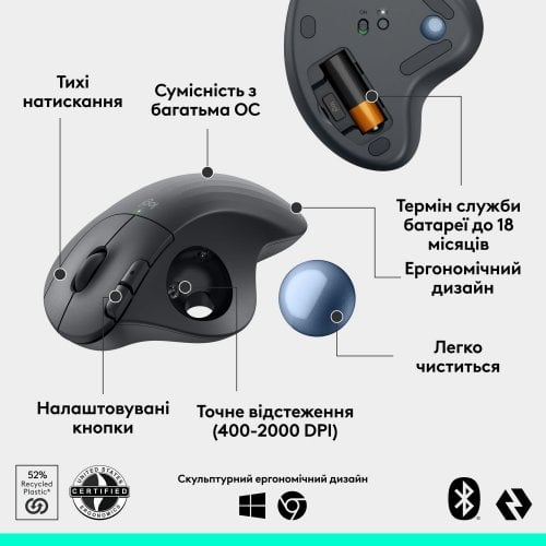 Купить Мышка Logitech ERGO M575S Wireless (910-007029) Graphite/Blue - цена в Харькове, Киеве, Днепре, Одессе
в интернет-магазине Telemart фото