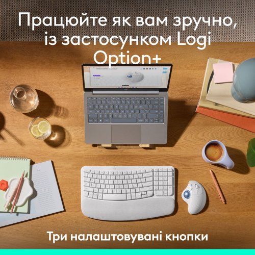 Купить Мышка Logitech ERGO M575S Wireless (910-007030) Off-White/Blue - цена в Харькове, Киеве, Днепре, Одессе
в интернет-магазине Telemart фото